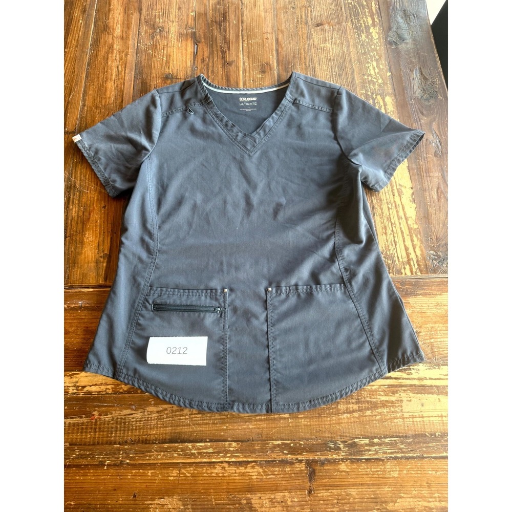 Scrubstar Ultimate Criss Cross Scrub Top Women Large Gray Twill V Neck Medical